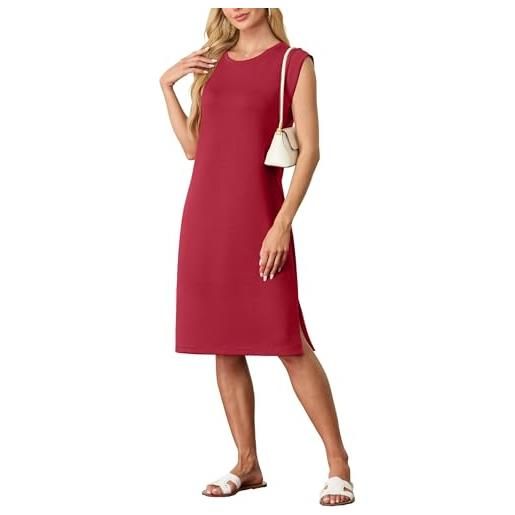GRECERELLE abito midi estivo da donna 2025 casual con scollo rotondo, elegante, senza pieghe, senza maniche, con spacco e tasche