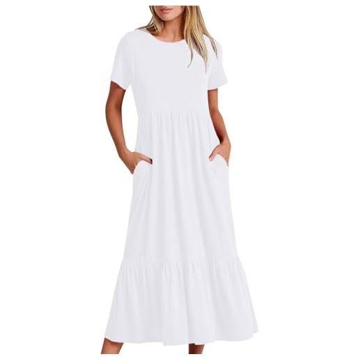 shownicer vestito donna casual maniche corte abiti estivi vita alta midi vestito con tasche a-line vestito con volant elegante cotone abito a bianco xxl