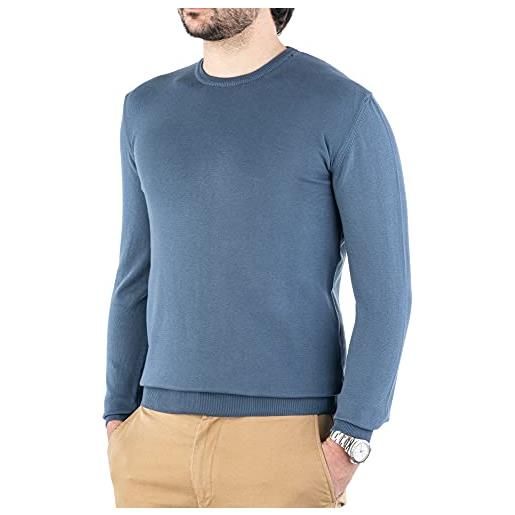Cashmere Zone - maglione uomo girocollo in puro cotone egiziano artigianalità italiana e confort a manica lunga (azzurro avio, xxl)