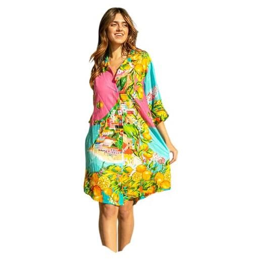 Antica Sartoria Positano antica sartoria - italia abito a camicia in cotone stampato con tasche laterali vestito estivo donna oversize donna abiti donna casual vestito casual donna estate modamare, rosa, l