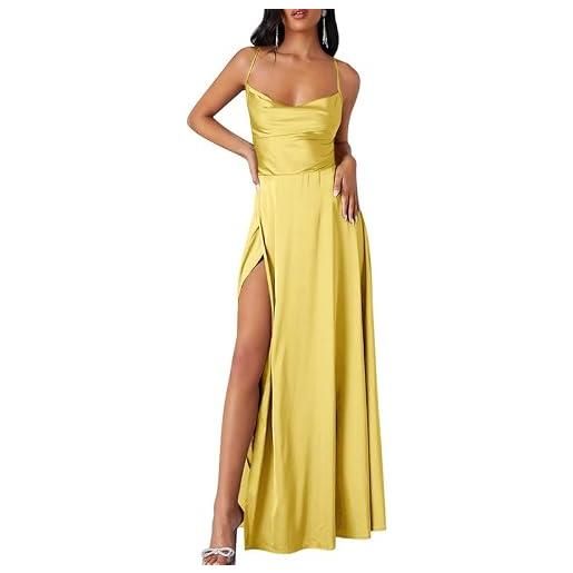 nicticsi estate vestiti da donna abiti da tinta unita in raso abito senza schienale a u-collo sexy eleganti dress senze manica vestito da cocktail cerimonia