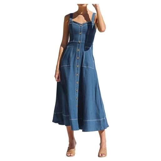 pvucpot abito lungo in denim abiti lungo da donne primavera estate abiti vintage alla da stile semplice donna abito casual da donna maniche corte con bottoni jean