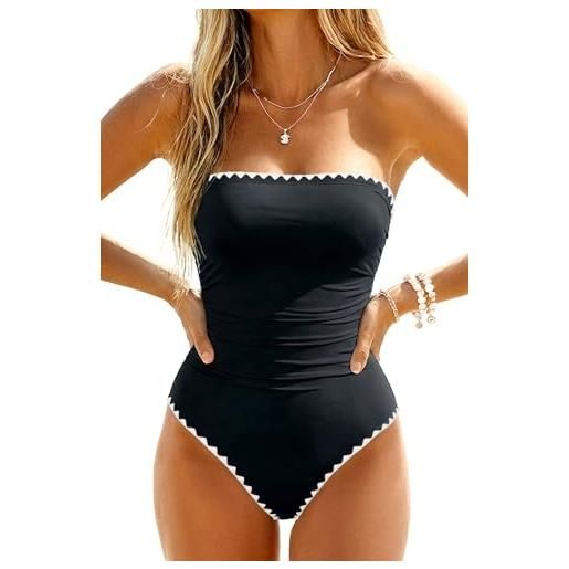 Holipick costume da bagno da donna intero, senza spalline, a fascia, modellante sulla pancia, a effetto snellente, possibilità di allacciarlo al collo, xs