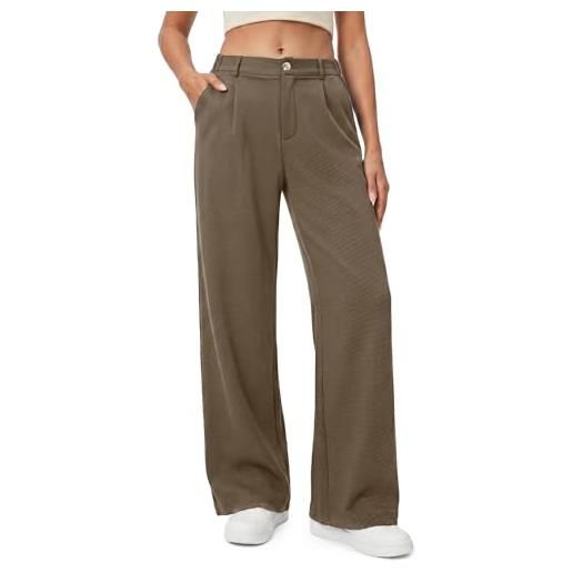 Enmain pantaloni donna estivi eleganti larghi a vita alta elastico non stiro leggeri palazzo pantaloni gamba dritta curvy lunghi donna casual con tasche per ufficio e strada marrone xl
