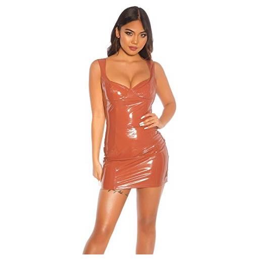 In-Stylefashion koucla - mini vestito effetto seconda pelle, finitura lucida, bronzo, s
