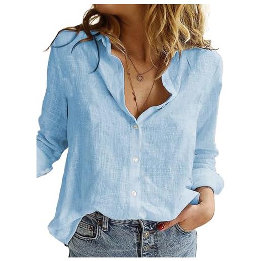 SHEKINI camicia donna cotone lino elegante camicetta da donna maniche lunghe blusa maglietta scollo a v top casual camicette abbigliamento donna