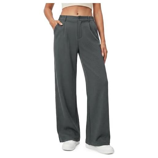 Enmain pantaloni donna estivi eleganti larghi a vita alta elastico non stiro leggeri palazzo pantaloni gamba dritta curvy lunghi donna casual con tasche per ufficio e strada grigio scuro l