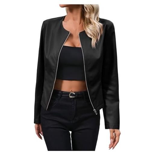 Generico giacca in pelle donna giubbino giacchetto moto giubbotto ecopelle similpelle jacket finta bomber leggera elegante di giacchino leggero primavera corta