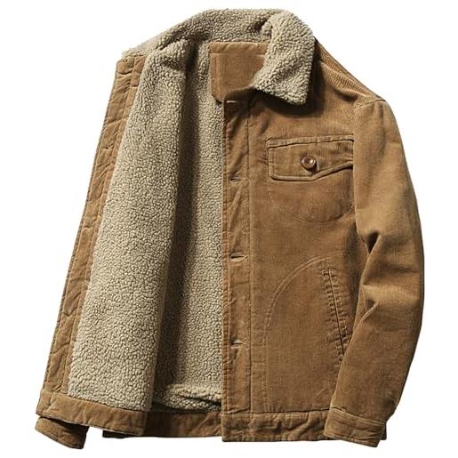 Juneyou giacca da uomo in velluto a coste con colletto rialzato, foderato in sherpa, caldo cappotto con tasche