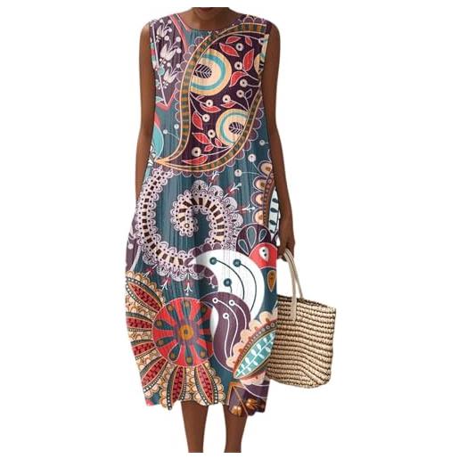 Mfhmom vestito donna lino misto pieghe abito boho maxi estivo senza maniche casual giornaliero moda mare cocktail party oversize fluidi leggeri trendy abita