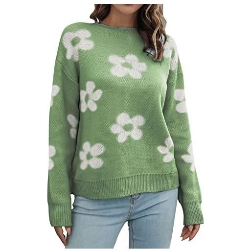 Generico maglia mezza manica girocollo colore manica lunga modello a over size donna casual maglione lavorato a maglia allentato maglie donna rosa