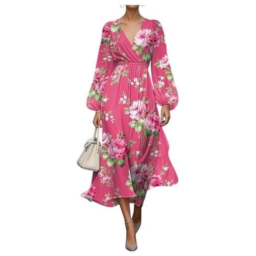 shownicer vestito donna elegante abito cerimonia vestito lungo stampa floreale manica lunga vestiti curvy autunno a rose6 l