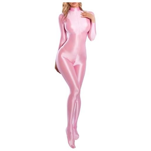 FEOYA tuta intera lucida da donna, con cerniera ad olio lucida, per feste di danza, club, taglia m xl