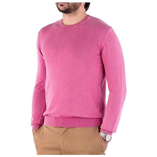 Cashmere Zone-maglione uomo girocollo in puro cotone egiziano artigianalità italiana e confort a manica lunga (rosa fragola, xxl)