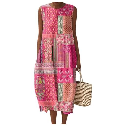 Mfhmom vestito donna lino misto pieghe abito boho maxi estivo senza maniche casual giornaliero moda mare cocktail party oversize fluidi leggeri trendy abita