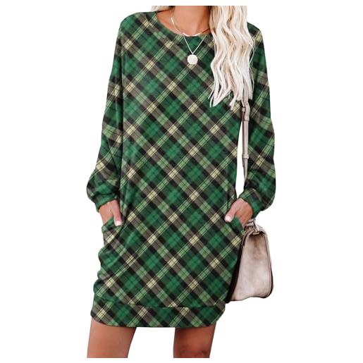 PrinStory - abito da donna in pullover, abito casual con scollo rotondo, in felpa con tasche, s