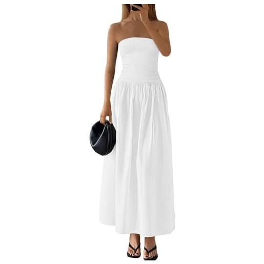 nicticsi vestito maxi da donna elegante abito a colori a contrasto senza maniche/manica corta casual gonna da spiaggia comodo e traspirante patchwork abiti lungo estate tube dress a bianco m