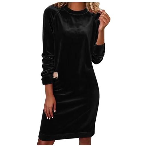 Generico abito in velluto oro sexy donna - casual morbido autunno inverno collo rotondo maniche lunghe monocolore stile daily chic