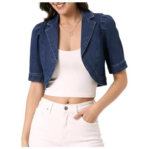 Allegra K donna cardigan in denim corto per giacca di jeans con collo a bavero a maniche corte