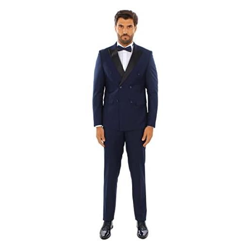 Ciabalù abito uomo elegante doppiopetto completo cerimonia smoking doppio petto (60, blu)