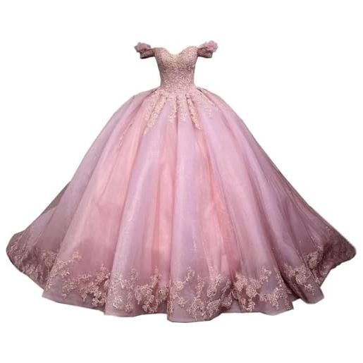 Fuomomo principessa dolce 15 16 abiti quinceanera abiti quinceanera con spalle scoperte abiti da ballo in tulle gonfi abiti da ballo in pizzo abiti da ballo lunghi per compleanno con strascico