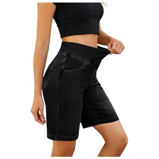 Fccrian pantaloncini jeans donna pantaloni al ginocchio tinta unita jeans corti elasticizzati a vita alta con tasche elastico in vita bermuda pantaloncini controllo pancia comodi jeans larghi tinta