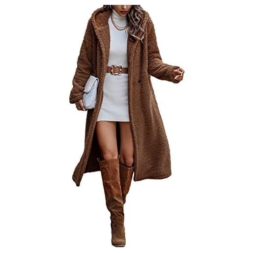 ticticlily gappotto giubbotto donna in pile peluche giacca con cappuccio teddy sherpa giacche elegante casuale cappotti lunghi invernali a marrone m