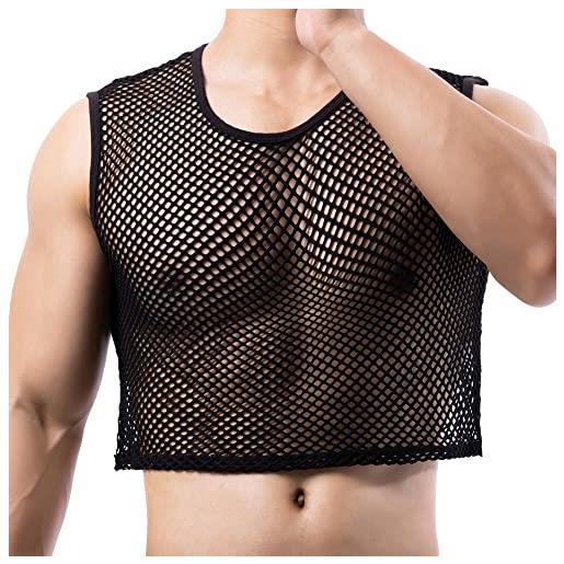 YUFEIDA uomo fishnet undershirts top sexy mini half tank tops vedere attraverso t-shirt colture undershirts per uomo
