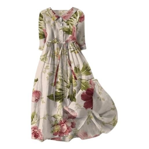 Mfhmom abito da spiaggia donna elegante stampa floreale vestiti casual fresco e traspirante vestito da spiaggia lungo con bottoni maniche corte estivi abiti in chiffon 2024 abito a camicia donna flowy