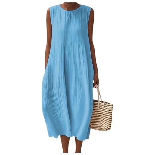 Generico abito estivo donna lungo in lino boho chic vestito senza maniche girocollo con tasche floreale casual per mare spiaggia vacanza comodo taglie forti curvy moda 2026 elegante