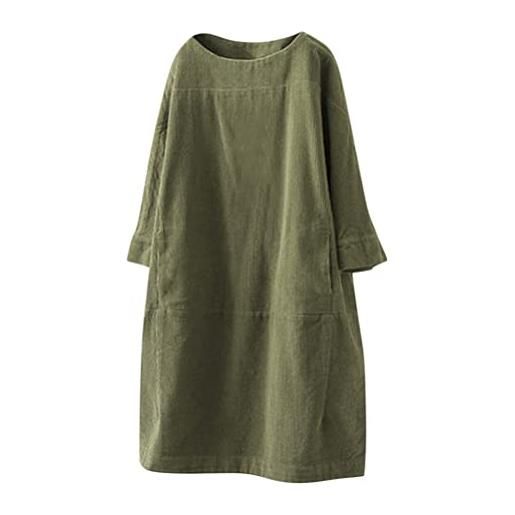 Onsoyours abito donna manica lunga oversized velluto a coste vestito elegante tunica taglie forti midi abiti velluto con tasca army. Green xxl