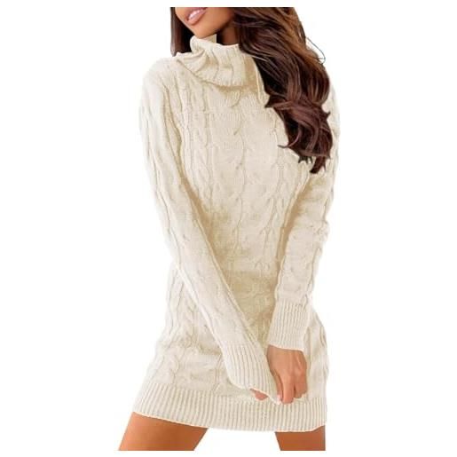 Ebifin vestito in maglione da donna elegante in maglione a trecce, beige, l