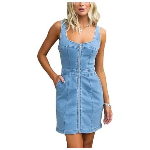 CRITOR abito corto da donna in denim senza maniche con canotta e zip aderente sul davanti