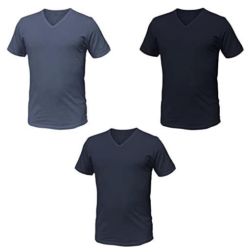 SalGiu maglia uomo taglie forti (3 pezzi) intima 100% cotone mezza manica scollo a v antisudore estiva (xxl, blu, nero, jeans)