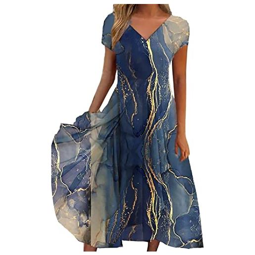 MJGkhiy vestito donna elegante cerimonia curvy estivo corto manica scollo v vestiti vintage stampa boemia lunghi abito largo casual primavera estate midi abitino festa cocktail party spiaggia
