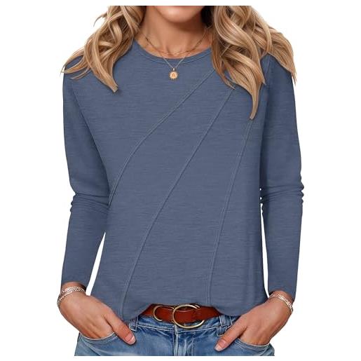 PLOKNRD t-shirt da donna a maniche lunghe camicia a collo rotondo casual maglietta sottile autunno inverno
