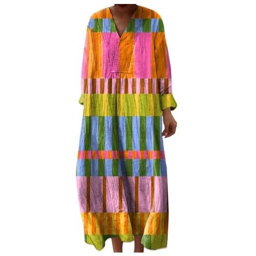 Udbeksid abito estivo donna lungo in lino boho v maniche lunghe vestiti larghi maxi vintage floreale elegante comodo taglie forti casual con tasche per spiaggia mare vacanza 2026