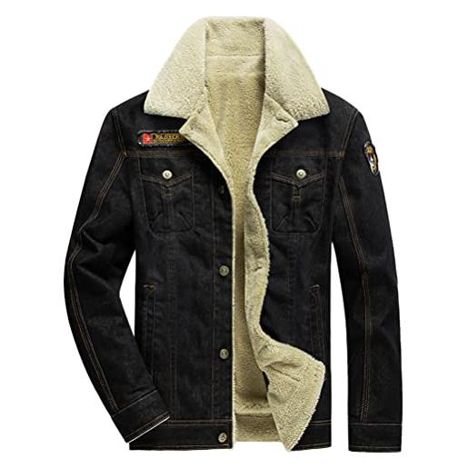 seiveini cappotto di denim uomo inverno caldo giacca di jeans in peluche caldo oversized casual cappotto di jeans retro manica lunga cappotti giacca parka invernale uomo a nero m