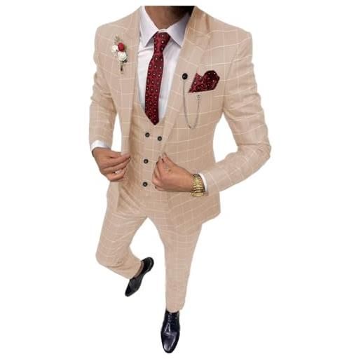 Lacoac uomo plaid abito formale prom giacca gilet pantaloni smoking (3 pezzi set)