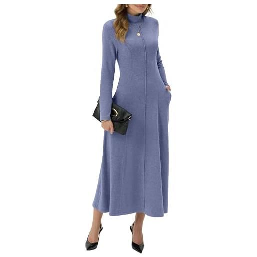 GRECERELLE abito da donna a collo alto, a maniche lunghe, per autunno, inverno, elegante, casual, casual, casual, casual, casual, casual, casual, casual, con tasche, blu jeans. , l