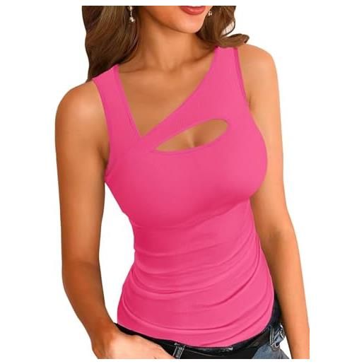 ELFIN canotta da donna senza maniche a coste estiva top sexy con scollo asimmetrico slim fit canotte basic tinta unita elasticizzata