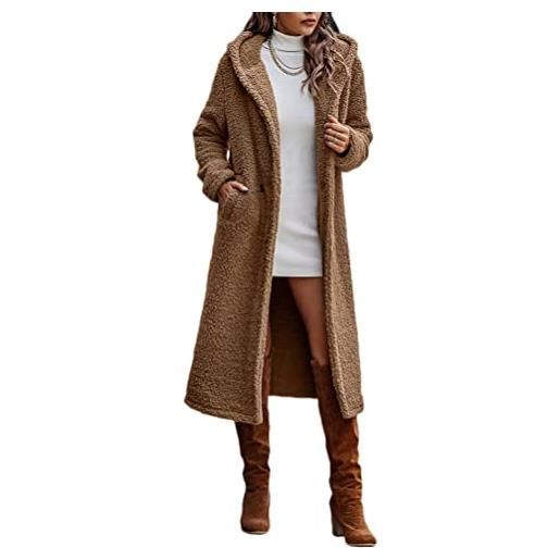 ticticlily gappotto giubbotto donna in pile peluche giacca con cappuccio teddy sherpa giacche elegante casuale cappotti lunghi invernali a cachi xl