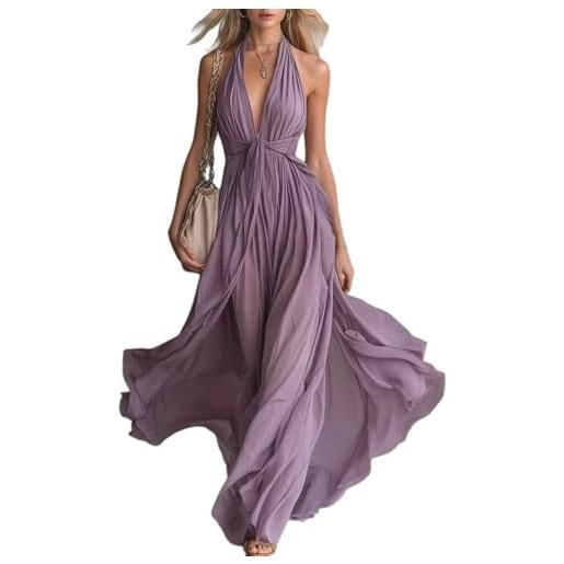 AHEHSAAO abito svasato da donna senza maniche con scollo a v, viola, s