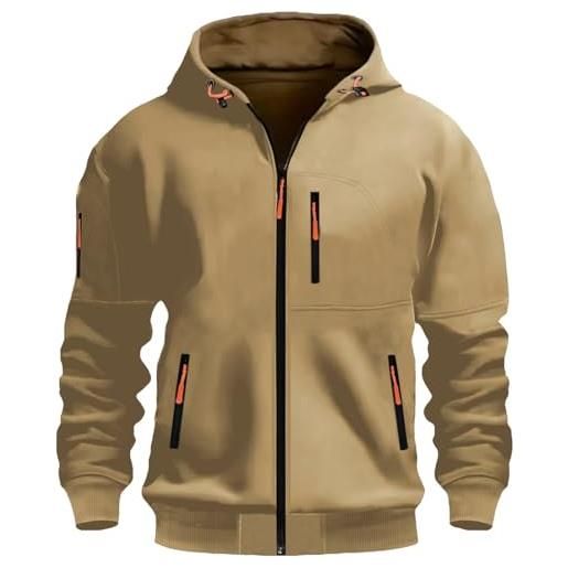 MEDUOLA uomo con cappuccio zip cardigan giacca sportiva jogging felpa con cappuccio ragazzi e uomini felpa con zip tasca multifunzionale cardigan con cappuccio xl, d14 cachi