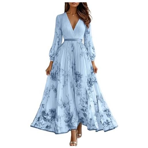shownicer vestito donna elegante abito cerimonia vestito lungo stampa floreale manica lunga vestiti in chiffon