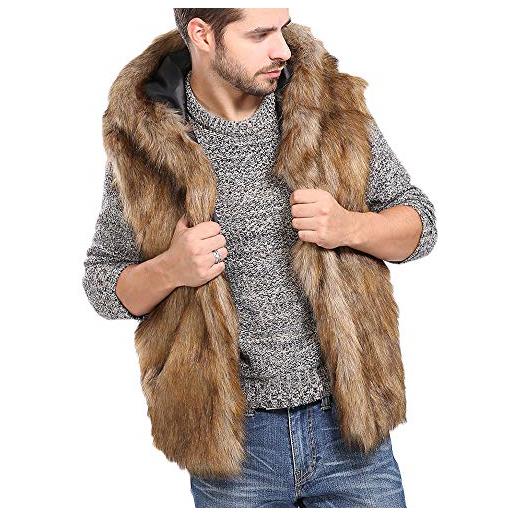 DianShaoA uomo gilet pelliccia sintetica caldo cardigan senza maniche peloso giacche cappotto con cappuccio come immagine m
