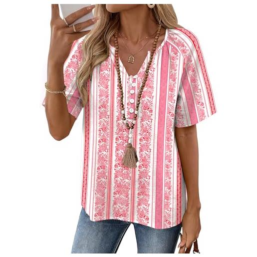 Rapbin top da donna con scollo a v a maniche corte in cotone lino camicette estive boho top da donna t-shirt traspirante bottoni eleganti camicie eleganti eleganti tunica casual vestibilità ampia