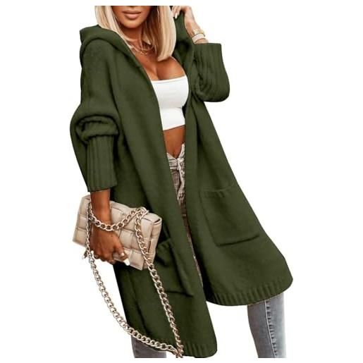 Tongmingyun cardigan da donna lungo con cappuccio, invernale a maglia grossa, casual, casual, casual, a maglia lunga, giacca aperta