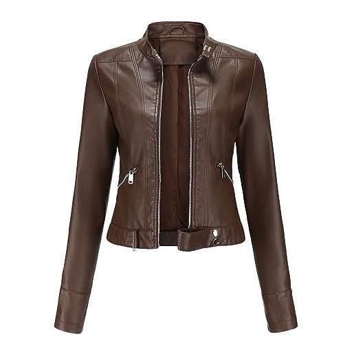 KHIRVWL 2024 giacca di pelle donna giubbotto da motociclista in pu pelle giacca da biker slim fit bomber di pelle giacchetta leggera casual giacche da moto outwear leggero comodo cardigan similpelle