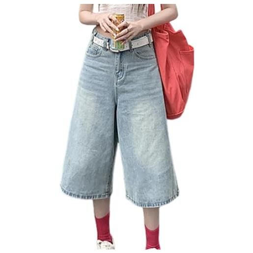 ORANDESIGNE pantaloncini donna jeans vita alta bermuda shorts jeans dritti denim jeans baggy pantaloni casual estivi corti jeans shorts streetwear pants con tasche h blu l